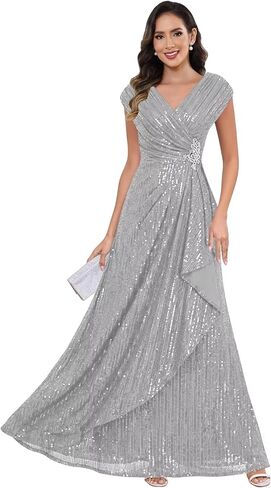 Women's Sparkly Sequin Mother of The Bride Dresses A line Empire Waist Wedding Guest Dress with Beads in Saudi Arabia
