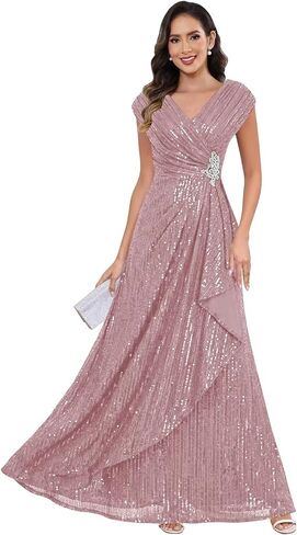 Women's Sparkly Sequin Mother of The Bride Dresses A line Empire Waist Wedding Guest Dress with Beads in Saudi Arabia