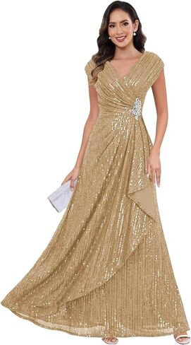 Women's Sparkly Sequin Mother of The Bride Dresses A line Empire Waist Wedding Guest Dress with Beads in Saudi Arabia