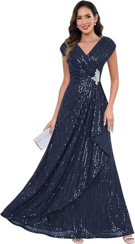 Women's Sparkly Sequin Mother of The Bride Dresses A line Empire Waist Wedding Guest Dress with Beads in Saudi Arabia