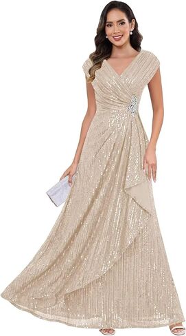 Women's Sparkly Sequin Mother of The Bride Dresses A line Empire Waist Wedding Guest Dress with Beads in Saudi Arabia
