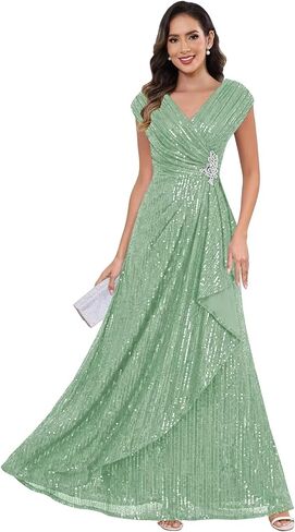 Women's Sparkly Sequin Mother of The Bride Dresses A line Empire Waist Wedding Guest Dress with Beads in Saudi Arabia