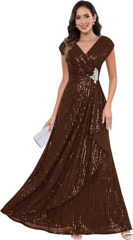 Women's Sparkly Sequin Mother of The Bride Dresses A line Empire Waist Wedding Guest Dress with Beads in Saudi Arabia