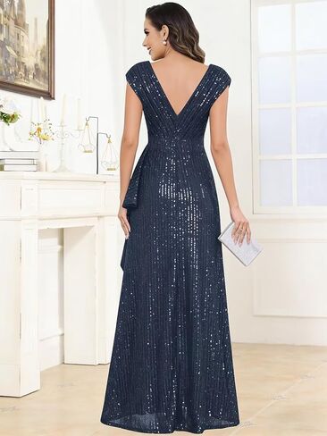 Women's Sparkly Sequin Mother of The Bride Dresses A line Empire Waist Wedding Guest Dress with Beads in Saudi Arabia