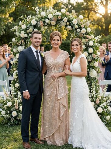 Women's Sparkly Sequin Mother of The Bride Dresses A line Empire Waist Wedding Guest Dress with Beads in Saudi Arabia
