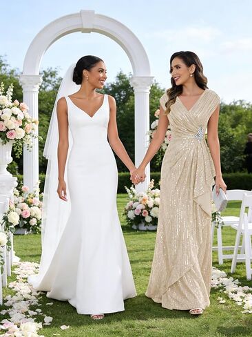 Women's Sparkly Sequin Mother of The Bride Dresses A line Empire Waist Wedding Guest Dress with Beads in Saudi Arabia