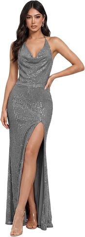 فستان حفلة موسيقية برقبة واسعة من SNOWROSE للنساء 2026 بترتر سباركلي طويل حورية البحر فستان سهرة رسمي مع فتحة in Kuwait