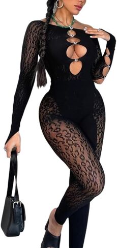 بذلة نسائية مثيرة بدون أكتاف على شكل الفهد شبكية مرصعة بأحجار الراين قطعة واحدة من الدانتيل ملابس حفلات الملهى الليلي in Kuwait