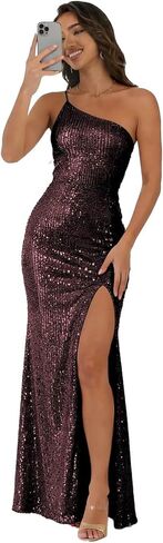 One Shoulder Sparkly Sequin Prom Dresses Ball Gowns 2026 Long Mermaid Sleeveless Formal Evening Gowns with Slit in Kuwait