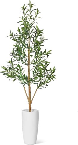 شجرة زيتون صناعية من تيمو بطول 6 أقدام، أشجار صناعية داخلية مع صندوق خشبي طبيعي وزراعة بيضاء، نباتات وهمية طويلة لغرفة المعيشة وغرفة النوم والمكتب in Kuwait