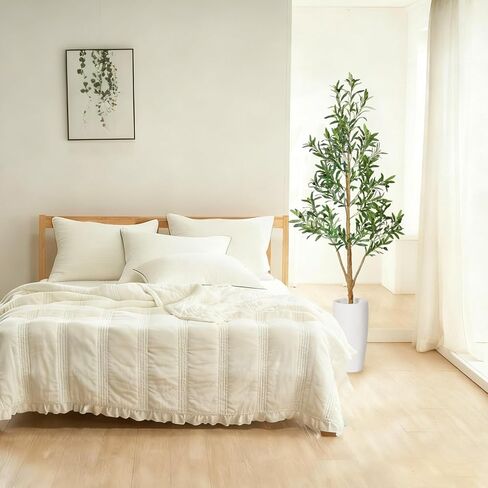 شجرة زيتون صناعية من تيمو بطول 6 أقدام، أشجار صناعية داخلية مع صندوق خشبي طبيعي وزراعة بيضاء، نباتات وهمية طويلة لغرفة المعيشة وغرفة النوم والمكتب in Kuwait