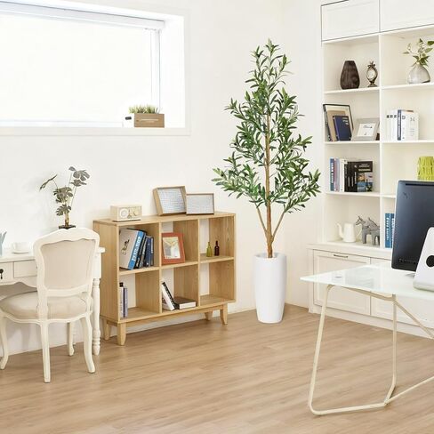 شجرة زيتون صناعية من تيمو بطول 6 أقدام، أشجار صناعية داخلية مع صندوق خشبي طبيعي وزراعة بيضاء، نباتات وهمية طويلة لغرفة المعيشة وغرفة النوم والمكتب in Kuwait