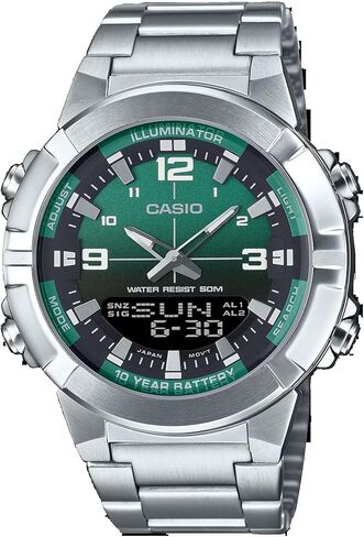 Casio AMW870DA-3AV Men's Stainless Steel Green Dial Analog Digital Dual Time Zone Watch in Saudi Arabia