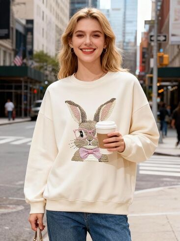Retro Easter Bunny Sweatshirt Coquette Bow Bunny Ears Sweatshirt Easter Shirts for Women in Saudi Arabia