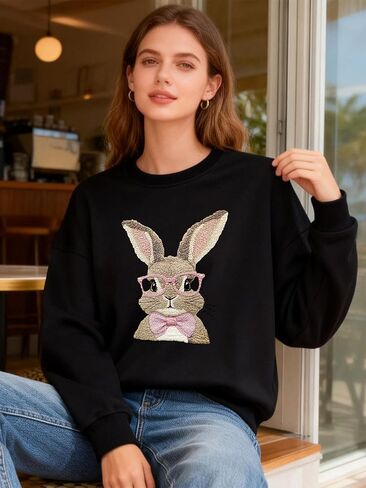 Retro Easter Bunny Sweatshirt Coquette Bow Bunny Ears Sweatshirt Easter Shirts for Women in Saudi Arabia