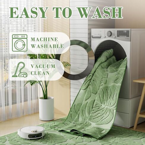 Green Monstera Area Rug 5x7, High-Low Pile Washable Rugs for Living Room Bedroom, Tropical Non Slip Velvet Nursery Carpet Soft Indoor Rugs for Dining Room in Saudi Arabia