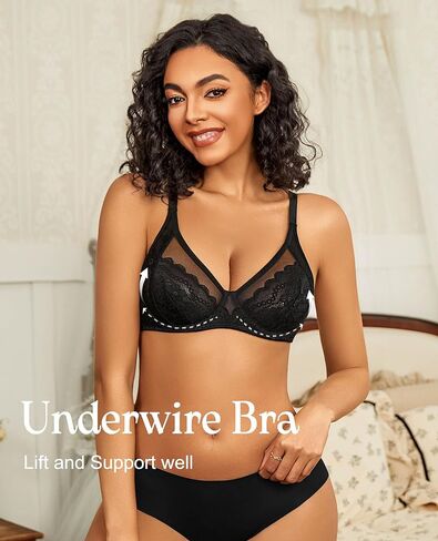 Avidlove Womens Lace Bras Sexy Underwire Unlined Bra V Neck Mesh Everyday Bra Lingeries No Padded in Saudi Arabia