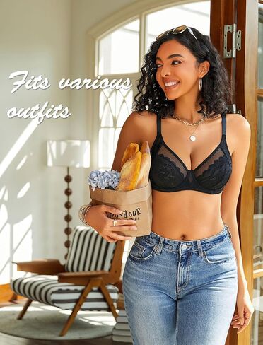 Avidlove Womens Lace Bras Sexy Underwire Unlined Bra V Neck Mesh Everyday Bra Lingeries No Padded in Saudi Arabia