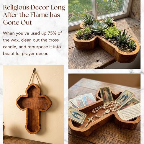شمعة متقاطعة من شركة Dough Bowl Candle - شموع صلاة روحية مقاس 14 × 10 × 1.5 للصوم الكبير أو المذبح أو التأمل، ديكور ديني مسيحي للمنزل، هدية كاثوليكية من شمع الصويا بنسبة 100%، هدايا دينية ربيعية من الزهور in Kuwait