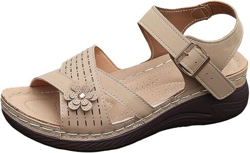 Summer Sandals for Women 2025 Dressy Comfortable Walking with Arch Support Wedge Soft Beach Flat Dressy Flats Open Toe Ankle Strap Shoes Orthotic Orthopedic Shoes Sandal Wedges - Casual Platform in Saudi Arabia