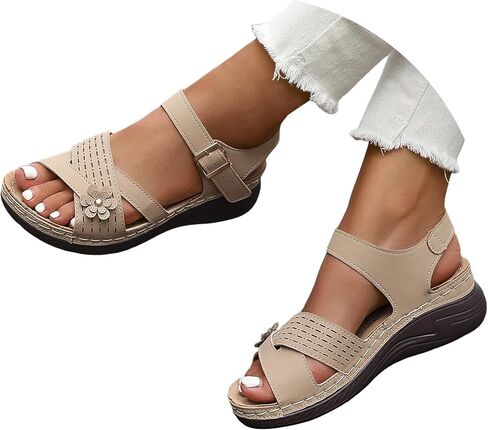Summer Sandals for Women 2025 Dressy Comfortable Walking with Arch Support Wedge Soft Beach Flat Dressy Flats Open Toe Ankle Strap Shoes Orthotic Orthopedic Shoes Sandal Wedges - Casual Platform in Saudi Arabia
