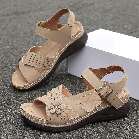 Summer Sandals for Women 2025 Dressy Comfortable Walking with Arch Support Wedge Soft Beach Flat Dressy Flats Open Toe Ankle Strap Shoes Orthotic Orthopedic Shoes Sandal Wedges - Casual Platform in Saudi Arabia