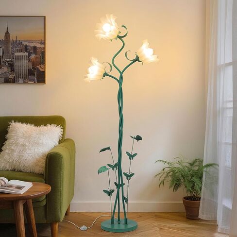 TOBUSA Flower Floor Lamp for Living Room Bedroom, 3-Light Cute Vintage Standing Lamp with Flexible Gooseneck, 67’’ Tall Green Floral Stand Up Lamp, Modern Unique Flower Corner Lamp for Reading Nursery in Kuwait