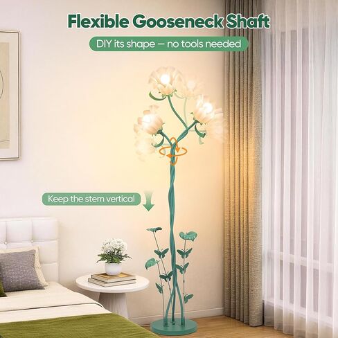 TOBUSA Flower Floor Lamp for Living Room Bedroom, 3-Light Cute Vintage Standing Lamp with Flexible Gooseneck, 67’’ Tall Green Floral Stand Up Lamp, Modern Unique Flower Corner Lamp for Reading Nursery in Kuwait