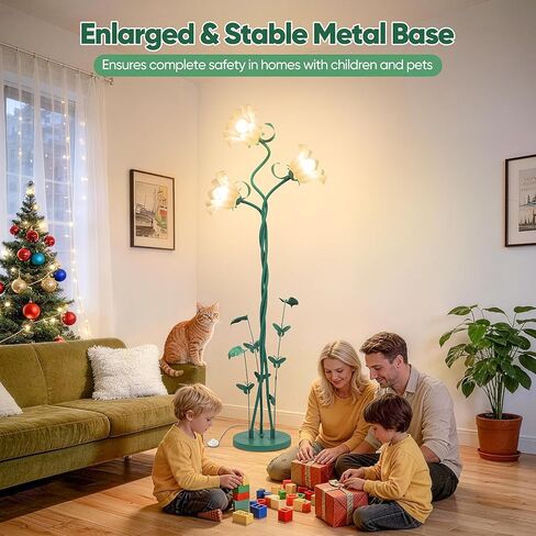 TOBUSA Flower Floor Lamp for Living Room Bedroom, 3-Light Cute Vintage Standing Lamp with Flexible Gooseneck, 67’’ Tall Green Floral Stand Up Lamp, Modern Unique Flower Corner Lamp for Reading Nursery in Kuwait