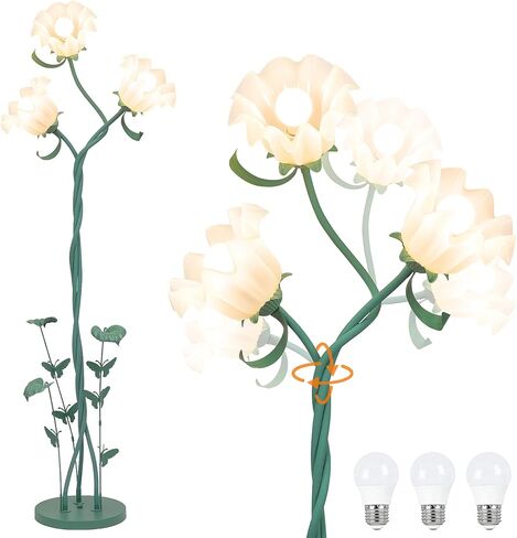 TOBUSA Flower Floor Lamp for Living Room Bedroom, 3-Light Cute Vintage Standing Lamp with Flexible Gooseneck, 67’’ Tall Green Floral Stand Up Lamp, Modern Unique Flower Corner Lamp for Reading Nursery in Kuwait