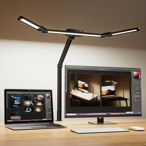 Honeywell LED Desk Lamp with Clamp - HJ3B Sunturalux Eye-Caring Desk Light for Home Office, 22W Ultra Bright 3-Section Adjustable Task Lamp with Stepless Dimming for Dual Monitor Lighting in Saudi Arabia