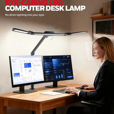 Honeywell LED Desk Lamp with Clamp - HJ3B Sunturalux Eye-Caring Desk Light for Home Office, 22W Ultra Bright 3-Section Adjustable Task Lamp with Stepless Dimming for Dual Monitor Lighting in Saudi Arabia