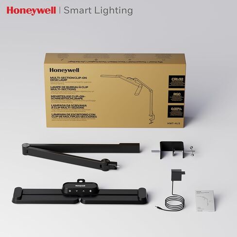 Honeywell LED Desk Lamp with Clamp - HJ3B Sunturalux Eye-Caring Desk Light for Home Office, 22W Ultra Bright 3-Section Adjustable Task Lamp with Stepless Dimming for Dual Monitor Lighting in Saudi Arabia