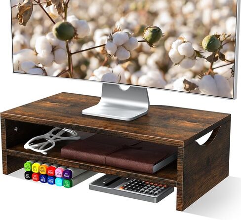 Monitor Stand Riser, 2 Tiers Wood Monitor Riser Stand with Desktop Shelf Storage Organizer, Desktop Stand for Laptop Computer, MacBook, Notebook, PC(Black) in Saudi Arabia