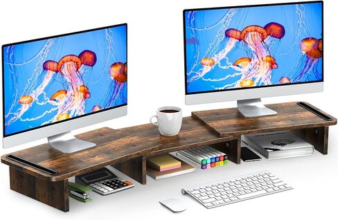 Monitor Stand Riser, 2 Tiers Wood Monitor Riser Stand with Desktop Shelf Storage Organizer, Desktop Stand for Laptop Computer, MacBook, Notebook, PC(Black) in Saudi Arabia