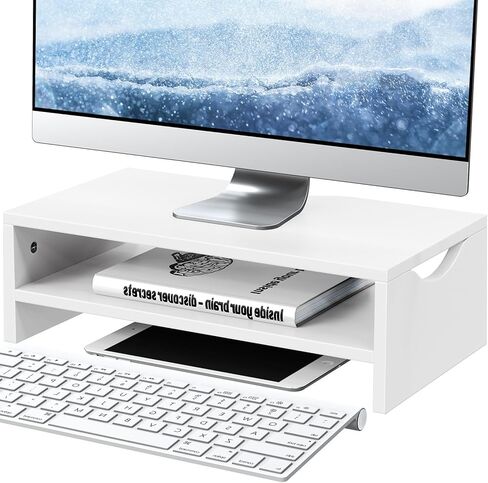 Monitor Stand Riser, 2 Tiers Wood Monitor Riser Stand with Desktop Shelf Storage Organizer, Desktop Stand for Laptop Computer, MacBook, Notebook, PC(Black) in Saudi Arabia