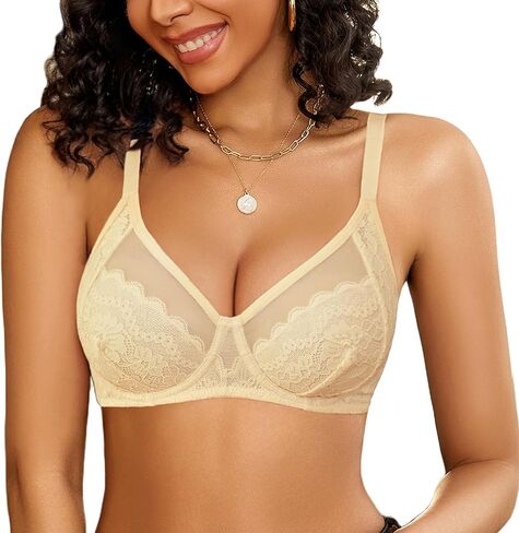Avidlove Womens Lace Bras Sexy Underwire Unlined Bra V Neck Mesh Everyday Bra Lingeries No Padded in Saudi Arabia