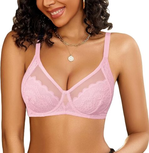Avidlove Womens Lace Bras Sexy Underwire Unlined Bra V Neck Mesh Everyday Bra Lingeries No Padded in Saudi Arabia