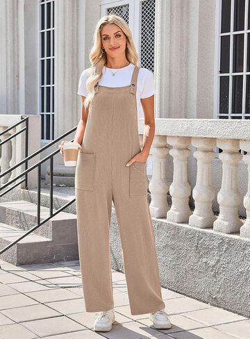 Women's Corduroy Wide Leg Overalls with Pockets in Saudi Arabia