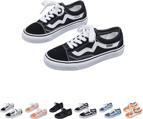 Women's Y2K Fashion Canvas Sneakers -Checkered/Stripe Color-Block Upper-Round Toe-Lace-Up- Breathable Lining- Non-Slip Durable Sole-Versatile Casual Shoes for Daily Wear. in Kuwait