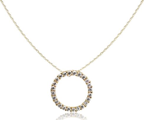 14K Solid Gold Cubic Zirconia Circle Pendant Necklace in Saudi Arabia