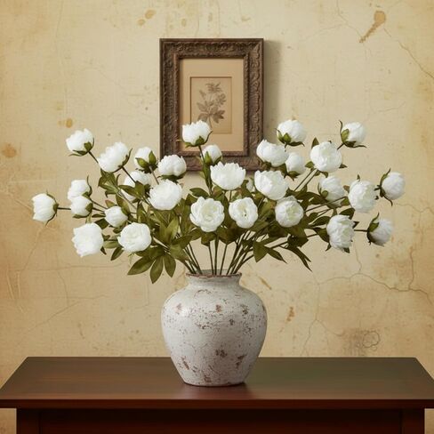 Norme 6 Packs Faux Peony Flowers for Vase 30 inch Vintage White Faux Silk Peony Artificial Flowers Bouquet Stems Fake Peonies Branches Bouquet Bulk for Vase DIY Easter Party Wedding Centerpieces in Saudi Arabia