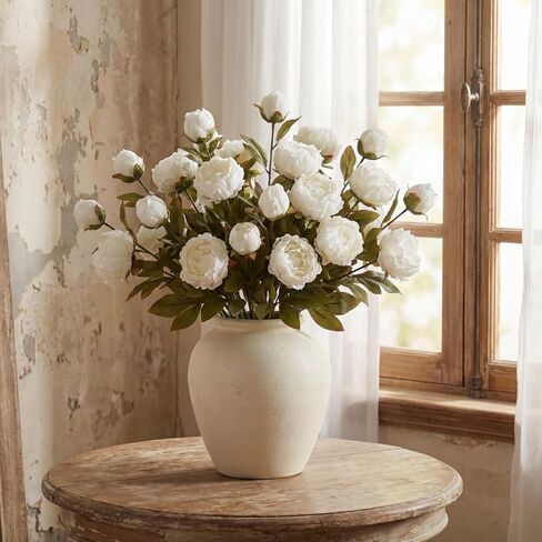 Norme 6 Packs Faux Peony Flowers for Vase 30 inch Vintage White Faux Silk Peony Artificial Flowers Bouquet Stems Fake Peonies Branches Bouquet Bulk for Vase DIY Easter Party Wedding Centerpieces in Saudi Arabia