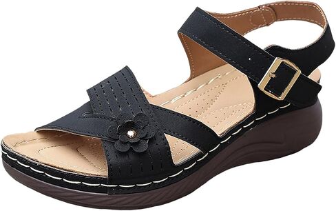 Summer Sandals for Women 2025 Dressy Comfortable Walking with Arch Support Wedge Soft Beach Flat Dressy Flats Open Toe Ankle Strap Shoes Orthotic Orthopedic Shoes Sandal Wedges - Casual Platform in Saudi Arabia