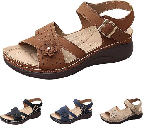 Summer Sandals for Women 2025 Dressy Comfortable Walking with Arch Support Wedge Soft Beach Flat Dressy Flats Open Toe Ankle Strap Shoes Orthotic Orthopedic Shoes Sandal Wedges - Casual Platform in Saudi Arabia