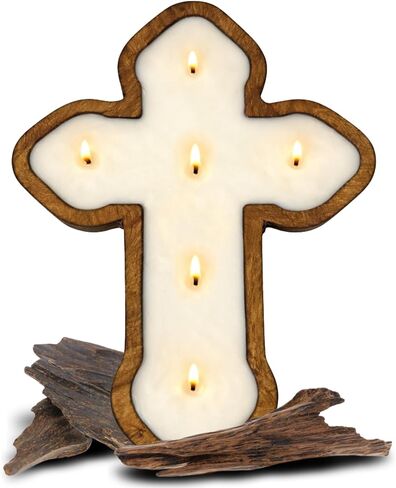 Dough Bowl Candle Co. Cross Candle - 14x10x1.5 Spiritual Prayer Candles for Lent, Altar, or Meditation, Christian Religious Decor for Home, 100% Soy Wax Catholic Gift, Floral Spring Religious Gifts in Saudi Arabia