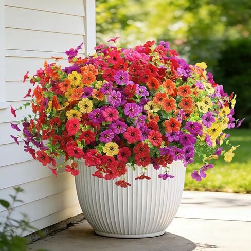 Artificial Flowers for Outdoors, Fake Faux Plants Outside Realistic Spring Summer Decor, UV Resistant Silk Flowers for Home Porch Garden (12, Mix 6color) in Saudi Arabia
