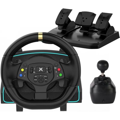 NBCP PC Racing Wheel - عجلة قيادة للألعاب بزاوية 1080 درجة مع ناقل حركة بنمط H بـ 6 سرعات ودواسة خطية، وتعديل الحساسية، وقفل الزاوية، وعجلة قيادة ألعاب مزدوجة الاهتزاز للكمبيوتر الشخصي، PS3 in Kuwait