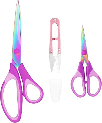 Fabric Scissors with Titanium Sharp Stainless Steel Blades and Soft-Grip Handles, Suitable for Sewing, Cutting Fabric Leather and Home Office Artist. 3-Piece Set (Purple Titanium 3) in Saudi Arabia