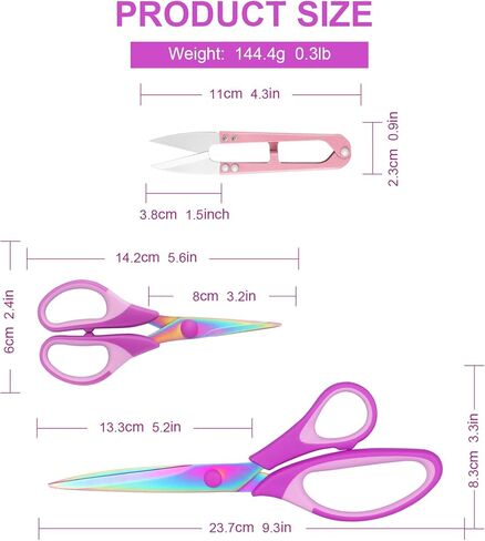 Fabric Scissors with Titanium Sharp Stainless Steel Blades and Soft-Grip Handles, Suitable for Sewing, Cutting Fabric Leather and Home Office Artist. 3-Piece Set (Purple Titanium 3) in Saudi Arabia